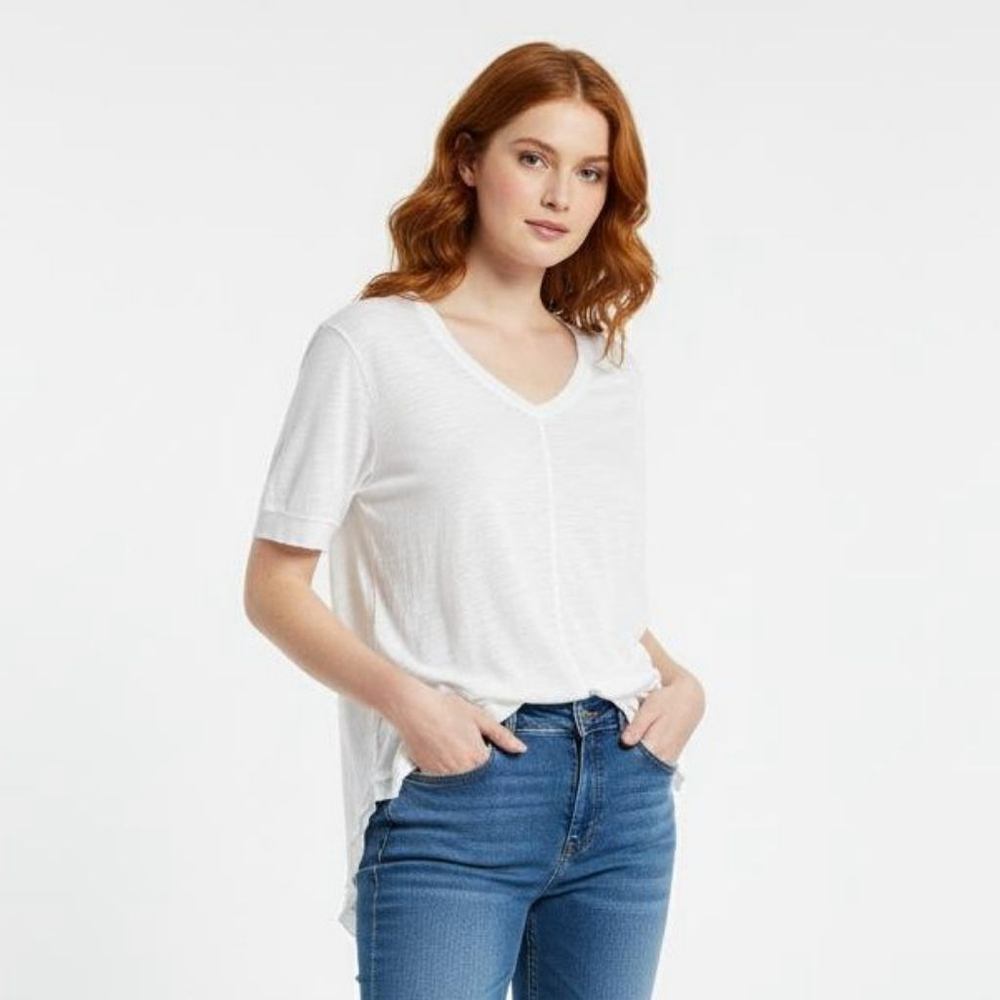 Wilt Short Sleeve V-Neck White Tee - XS